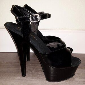 Pleaser KISS-209 Black Ankle Strap Stiletto Platform High Heels Size 7 PLS READ!